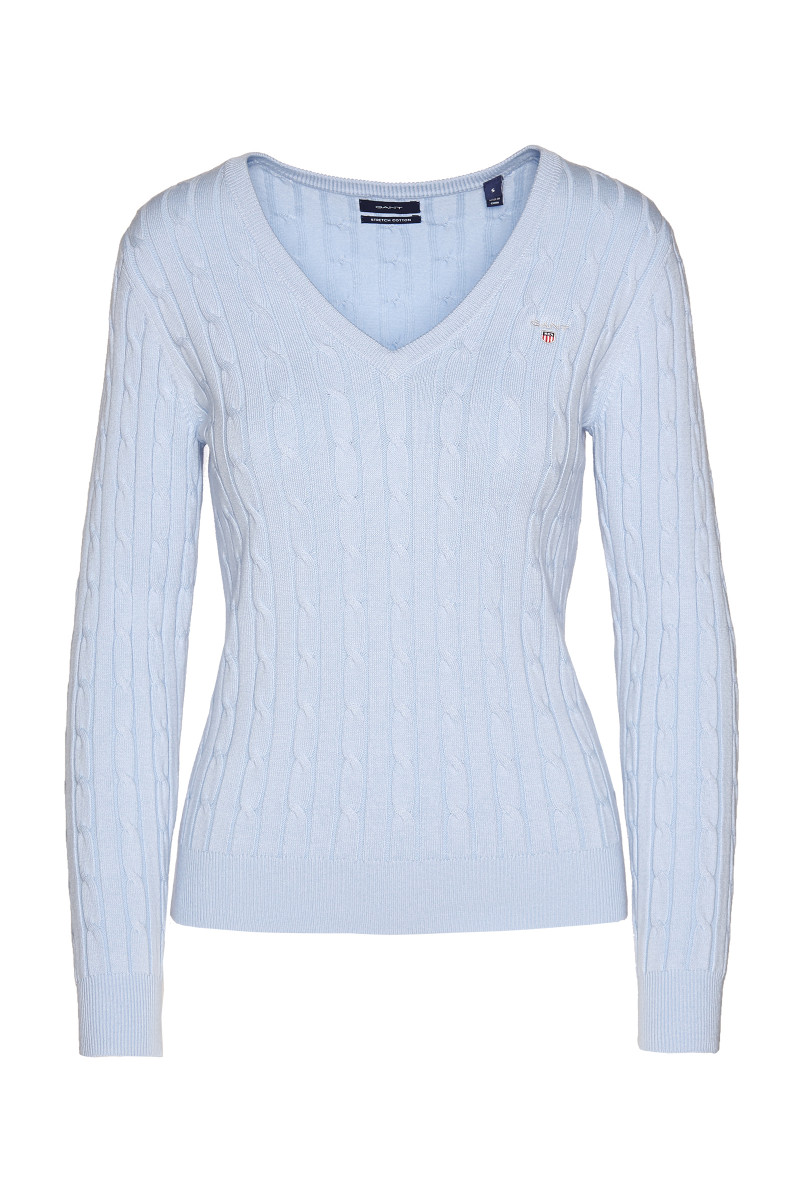 GANT STRETCH CABLE V-NECK - Trui - clear sky/wit