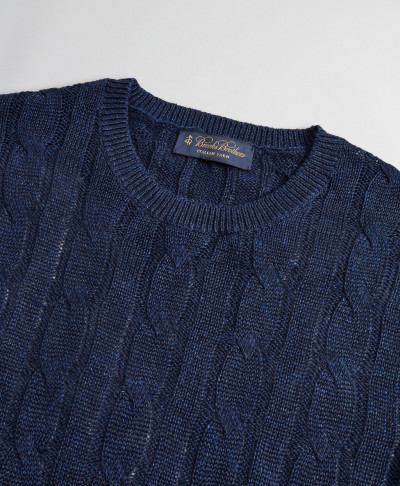 SVETER BROOKS BROTHERS SWT ML LINEN CLASSIC CABLE CREWNECK NAVY BLUE MARL - Fotografia č. 2