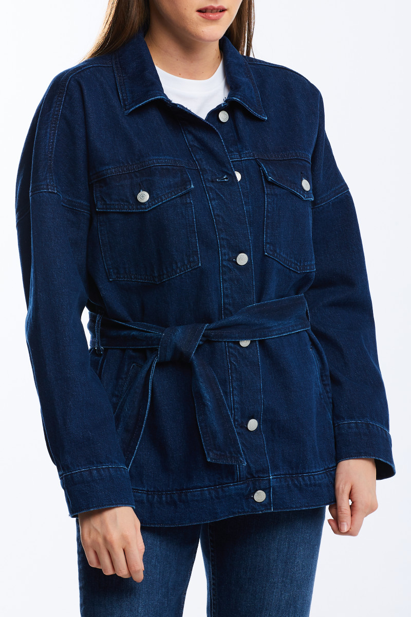 oversized belted denim jacket