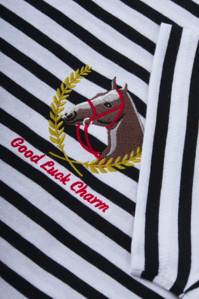 TRIČKO BROOKS BROTHERS KNT SS EMBROIDERED TEE HORSE EMB BLK WHT STRP - Fotografia č. 2