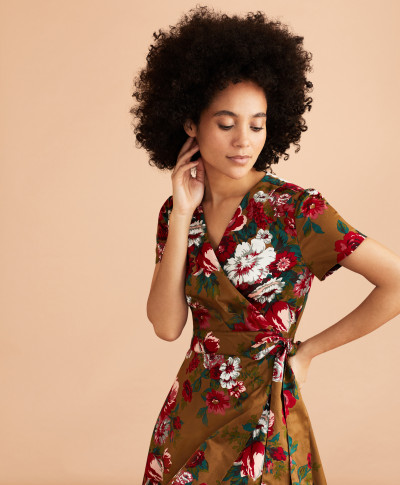 ŠATY BROOKS BROTHERS DRS CTTN SS WRAP RSFLORALBRW - Fotografia č. 2