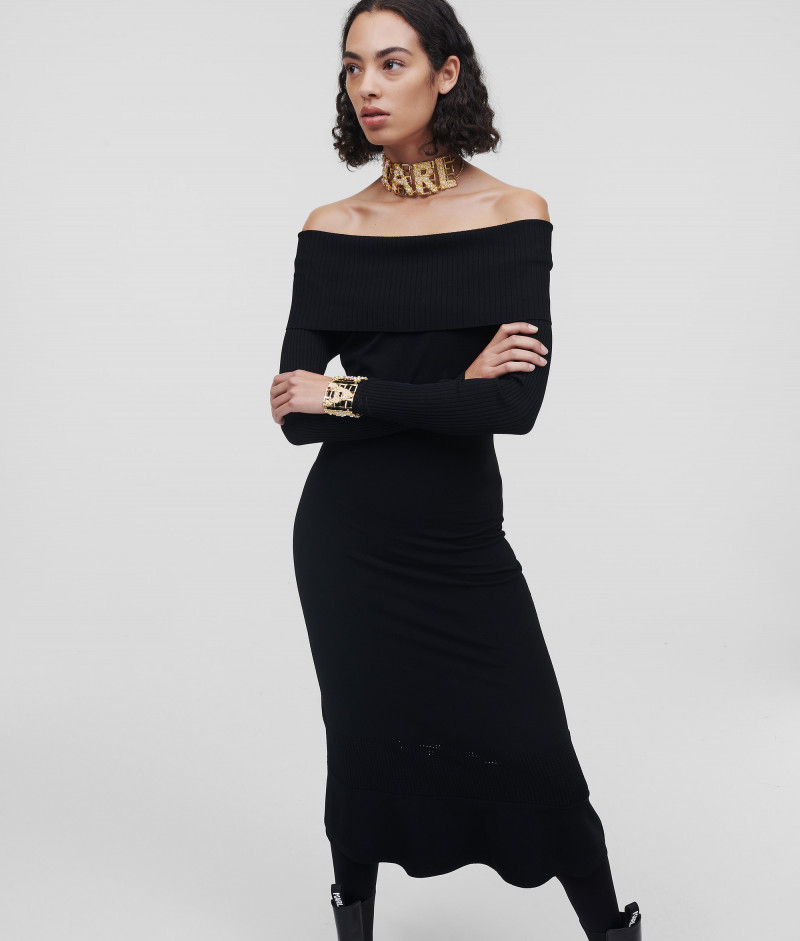 ŠATY KARL LAGERFELD FOLDED NECKLINE DRESS BLACK VERMONT SK