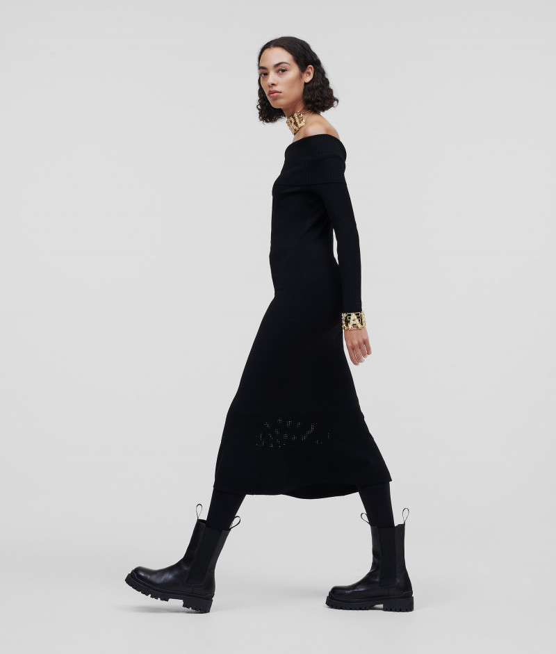 ŠATY KARL LAGERFELD FOLDED NECKLINE DRESS BLACK VERMONT SK