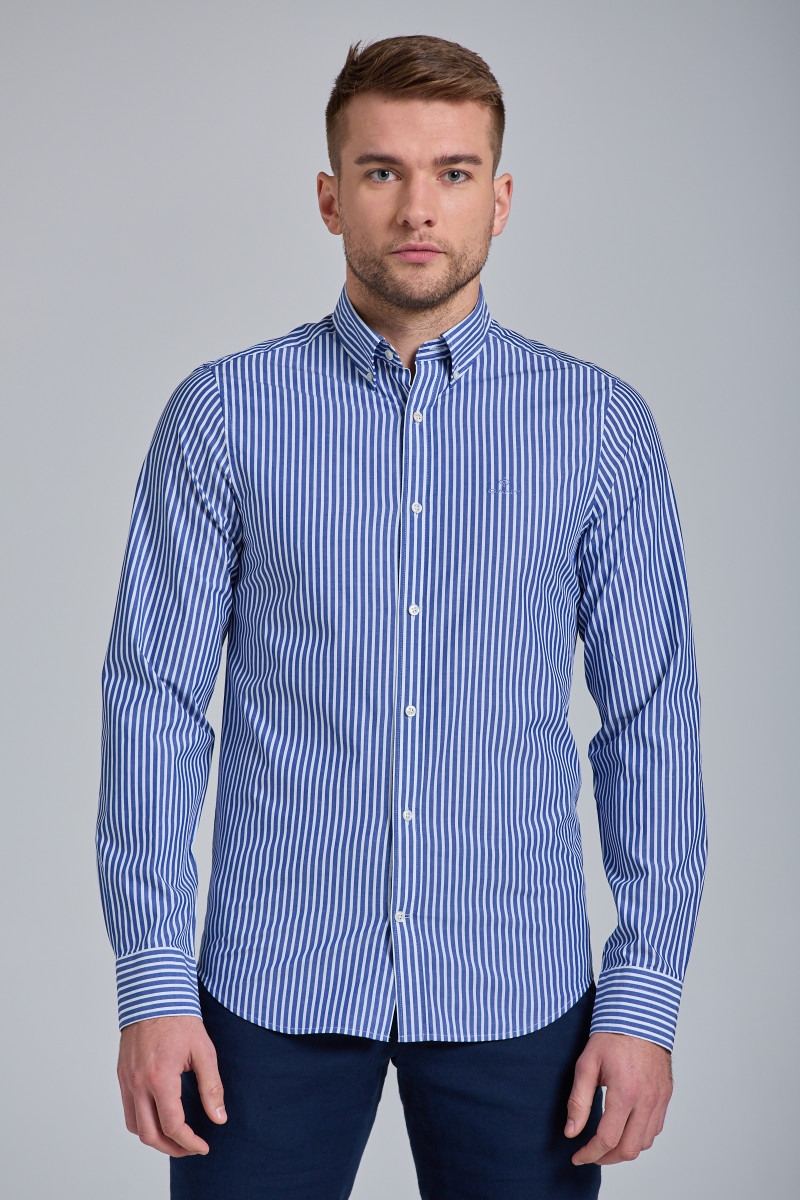 Camicia GANT Broadcloth Banker regular fit da uomo blu a righe con