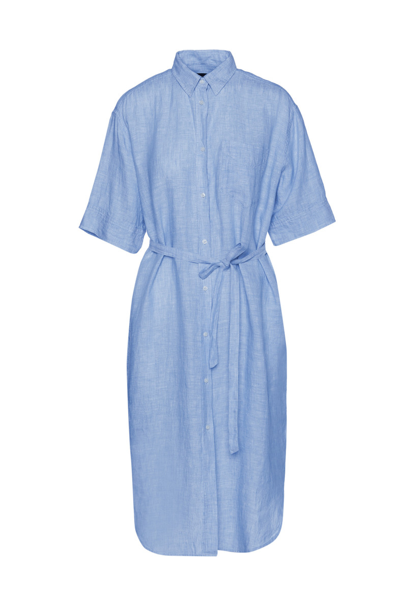 ŠATY GANT D2. LINEN CHAMBRAY SHIRT DRESS azure blue GANT SK