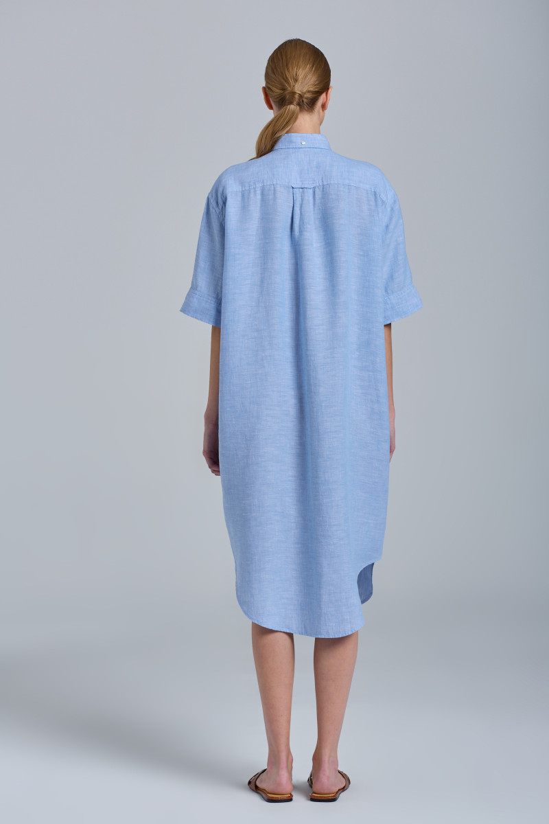 ŠATY GANT D2. LINEN CHAMBRAY SHIRT DRESS azure blue GANT SK