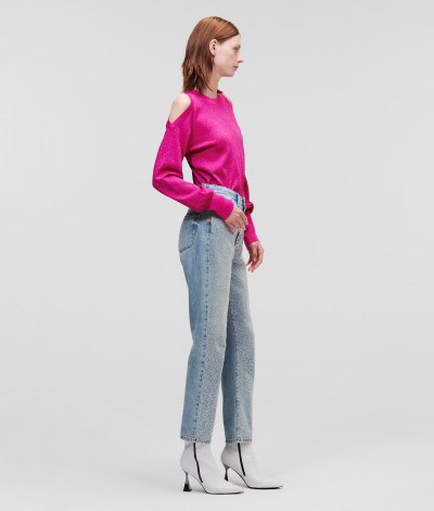 FARMER KARL LAGERFELD RHINESTONE SPLASH DENIM PANTS - Kép 2