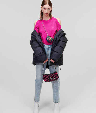 FARMER KARL LAGERFELD RHINESTONE SPLASH DENIM PANTS - Kép 4