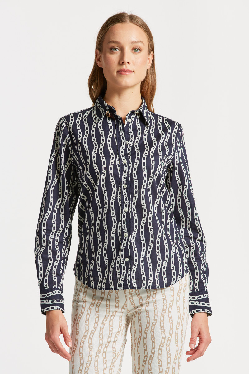 Gant Women Navy Blue Printed Voile Shirt