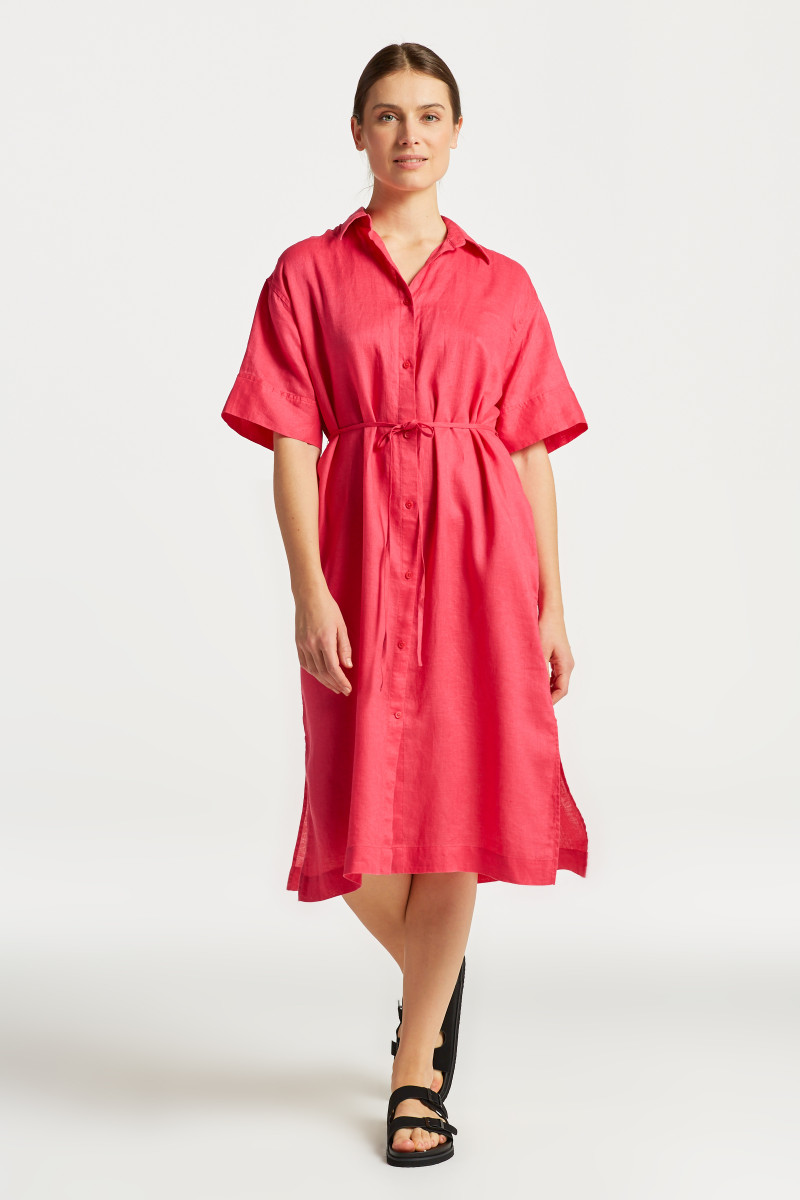 ŠATY GANT RELAXED SS LINEN SHIRT DRESS magenta pink GANT SK