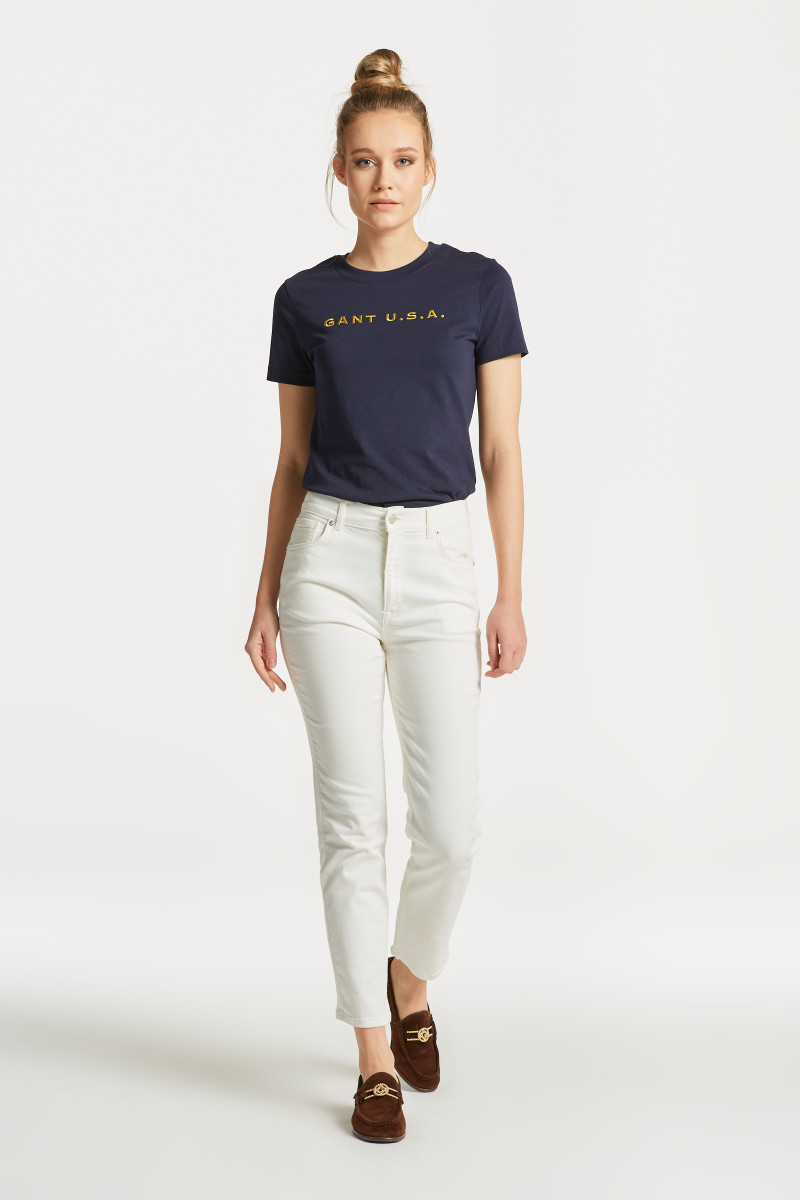 DŽÍNSY GANT WHITE CROPPED SLIM JEANS EGGSHELL | GANT SK