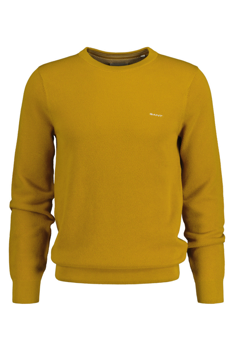 Gant Cotton Pique Crew Neck Sweater in Black