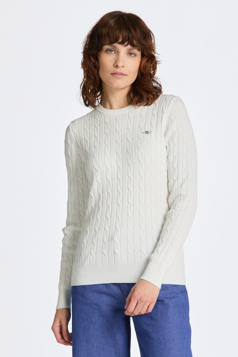 SVETR GANT STRETCH COTTON CABLE C-NECK EGGSHELL | GANT CZ