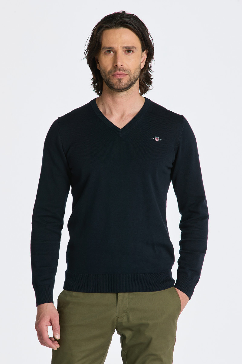 SVETR GANT CLASSIC COTTON V-NECK EVENING BLUE | GANT CZ