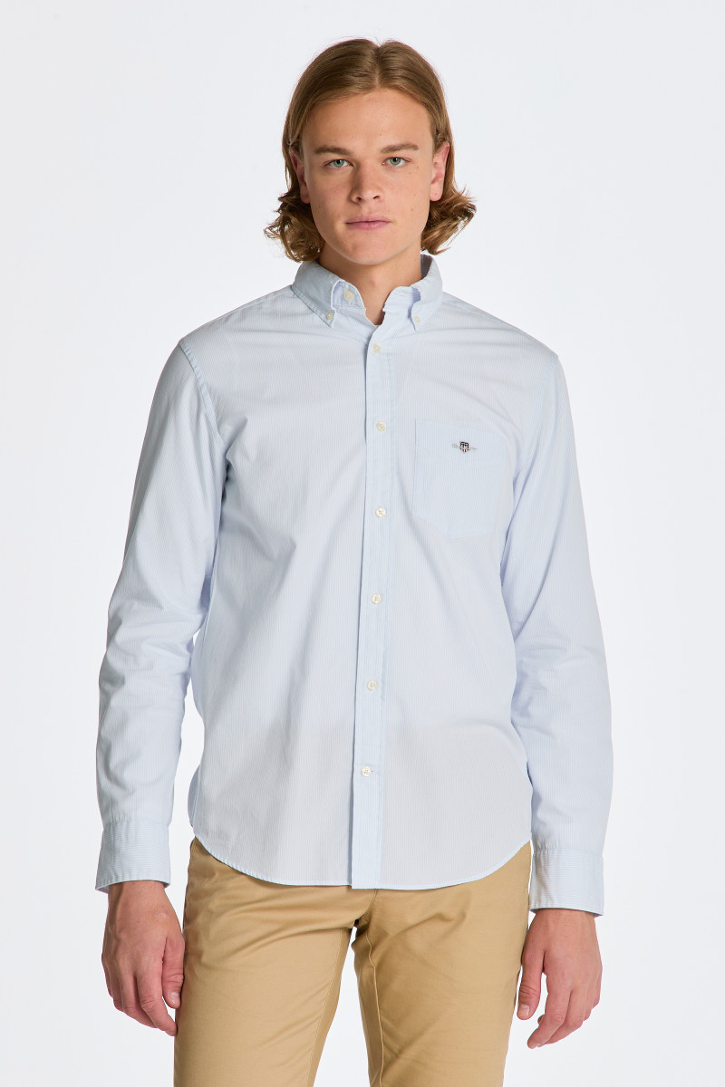 GANT Camicia Uomo Regular Fit - REG BROADCLOTH BANKER BD - Blu Capri, Taglia L - Cotone Con Logo Ricamato - 6