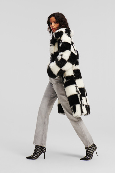 KABÁT KARL LAGERFELD CHECK FAUX FUR COAT - Fotografie č. 2