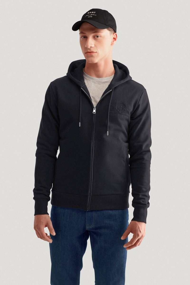 E-shop MIKINA GANT REG TONAL SHIELD FULL ZIP HOODIE BLACK