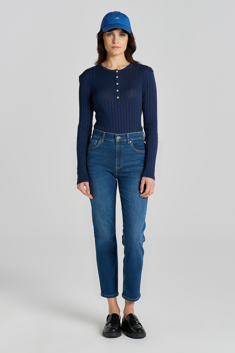 DŽÍNY GANT CROPPED SLIM JEANS DARK BLUE BROKEN IN