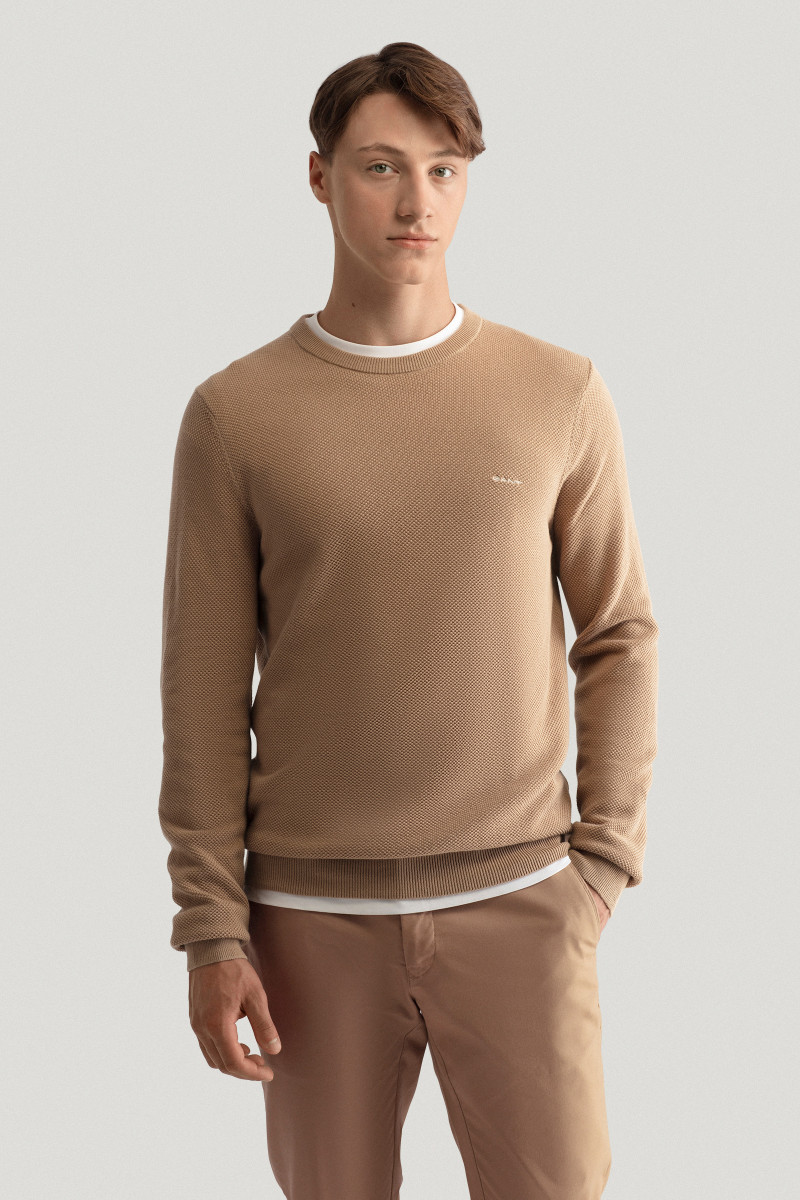 SVETER GANT COTTON PIQUE C-NECK DARK KHAKI