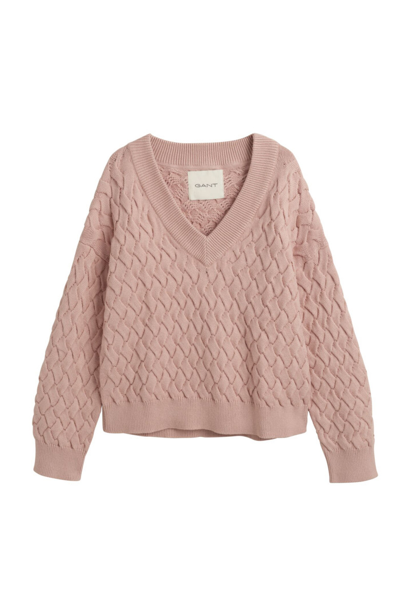 SVETR GANT TEXTURED COTTON V-NECK DUSTY ROSE