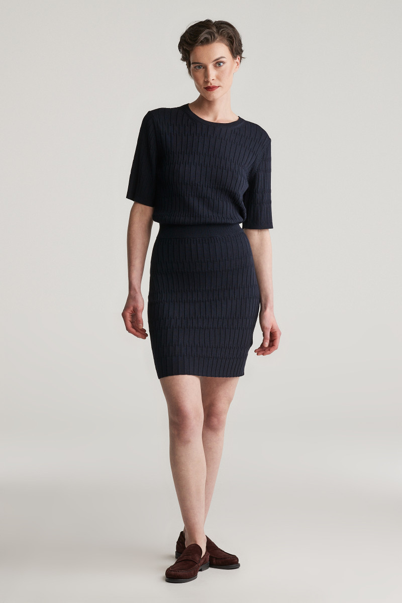 SUKNĚ GANT TEXTURED KNITTED SKIRT EVENING BLUE