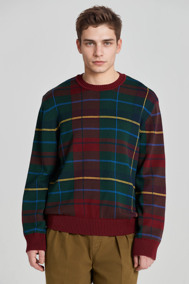 E-shop SVETR GANT TARTAN JACQUARD C-NECK PLUMPED RED