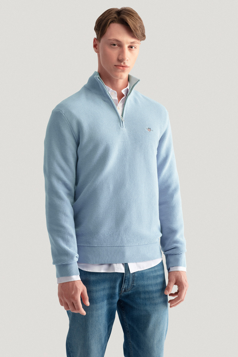 E-shop SVETR GANT TEXTURED COTTON H-ZIP STORMY SEA