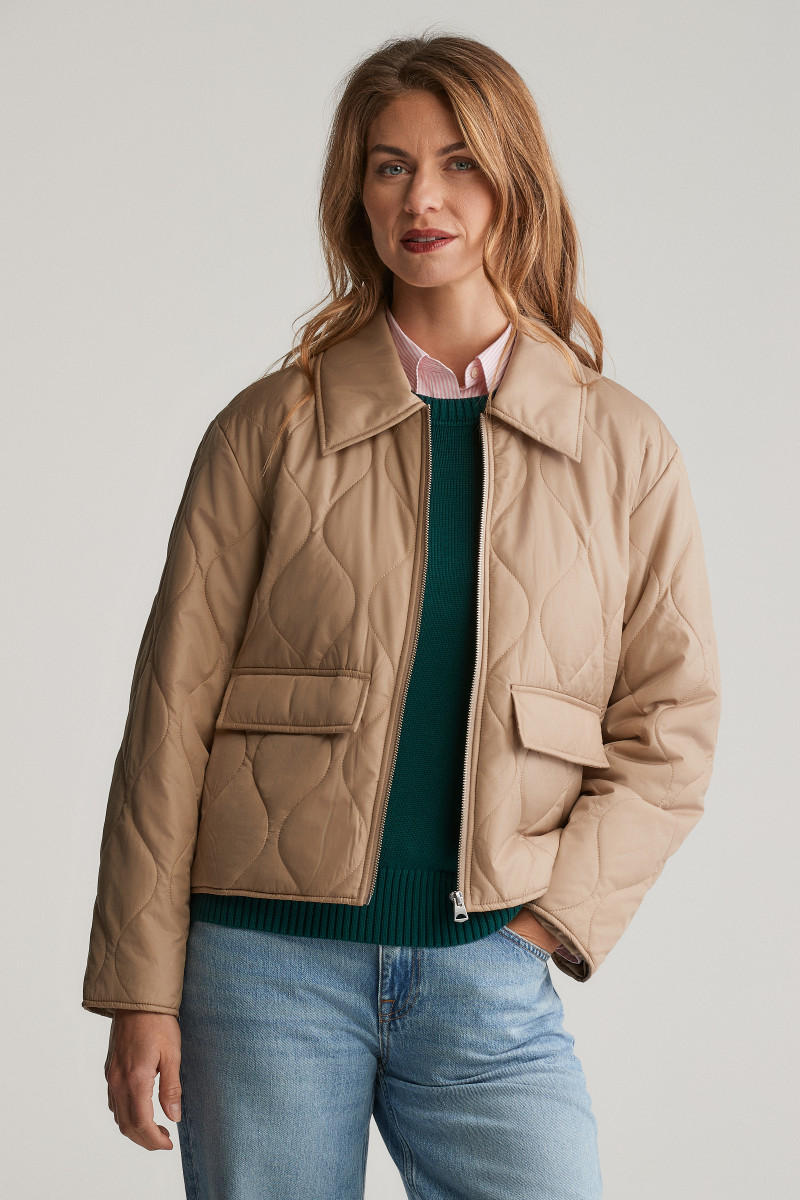 Gant Women Khaki Solid Collar Jacket