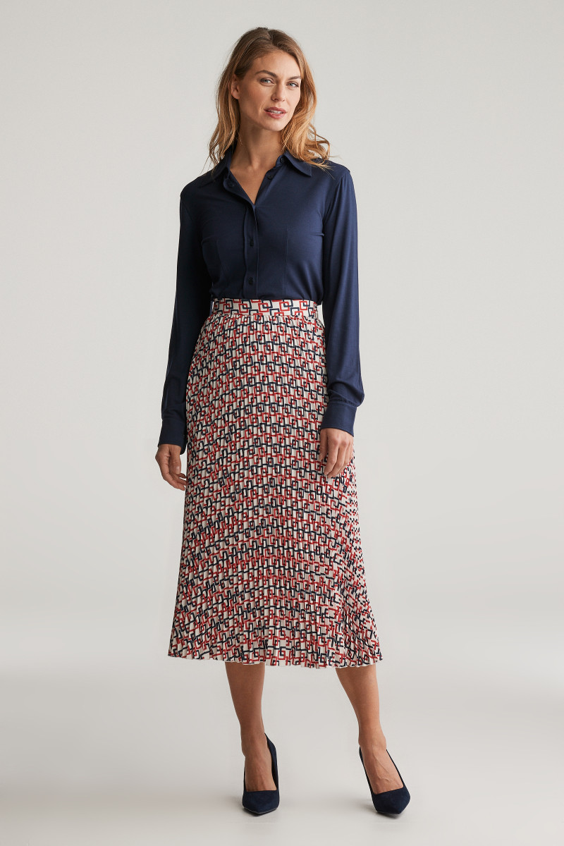 SUKNĚ GANT GEOMETRIC PRINT PLEATED SKIRT CREAM