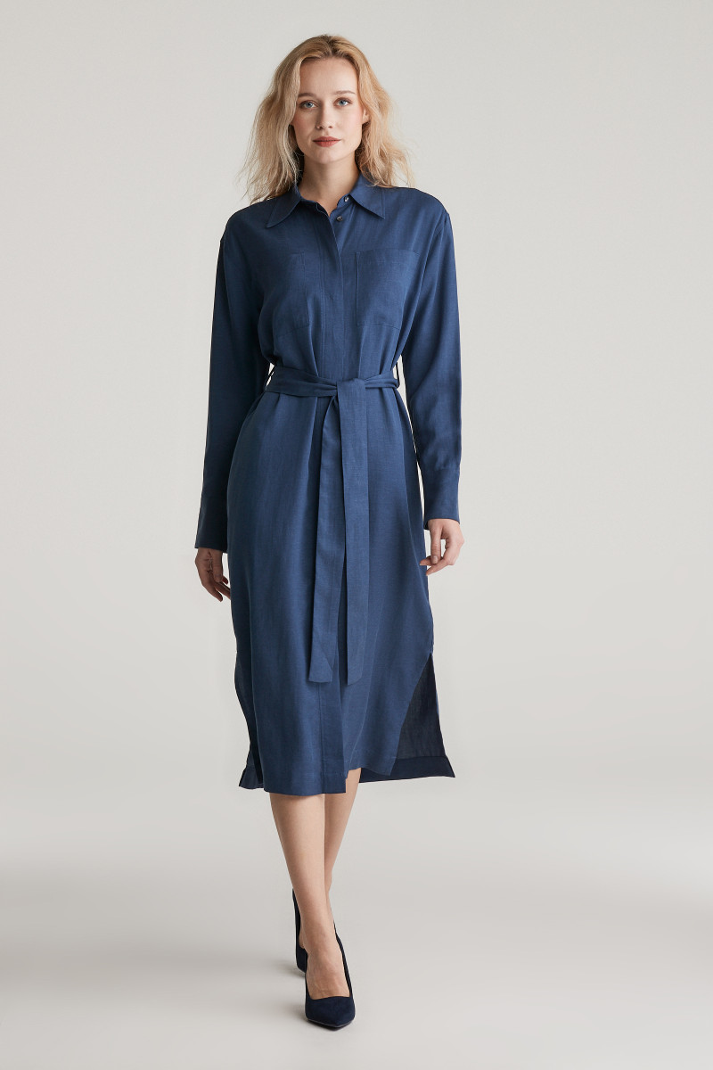 ŠATY GANT REL POCKET SHIRT DRESS DUSTY BLUE SEA