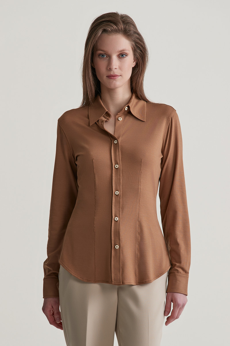 E-shop KOŠILE GANT SLIM JERSEY SHIRT ROASTED WALNUT