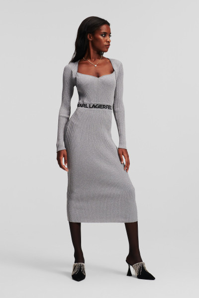 ŠATY KARL LAGERFELD LSLV LUREX LOGO KNIT DRESS - Fotografia č. 1