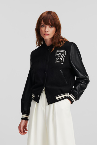 BUNDA KARL LAGERFELD WOOL & LEATHER VARSITY BOMBER - Fotografie č. 1