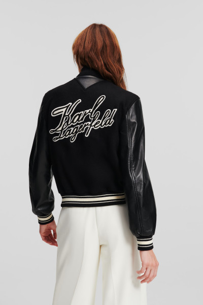 BUNDA KARL LAGERFELD WOOL & LEATHER VARSITY BOMBER - Fotografie č. 4