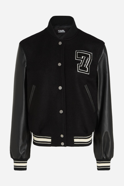 BUNDA KARL LAGERFELD WOOL & LEATHER VARSITY BOMBER - Fotografie č. 5