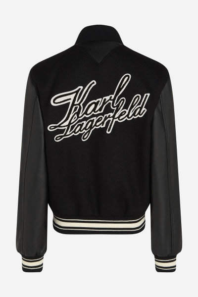 BUNDA KARL LAGERFELD WOOL & LEATHER VARSITY BOMBER - Fotografie č. 6