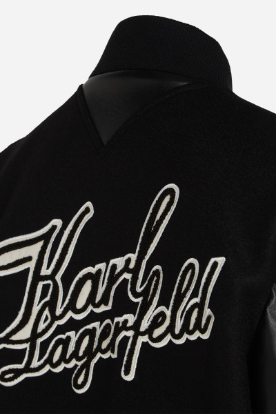 BUNDA KARL LAGERFELD WOOL & LEATHER VARSITY BOMBER - Fotografie č. 8