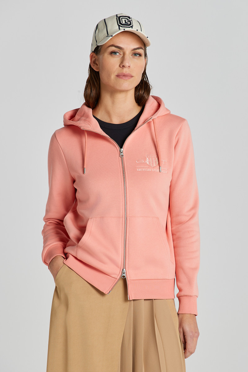 MIKINA GANT REG TONAL SHIELD ZIP HOODIE PEACHY PINK