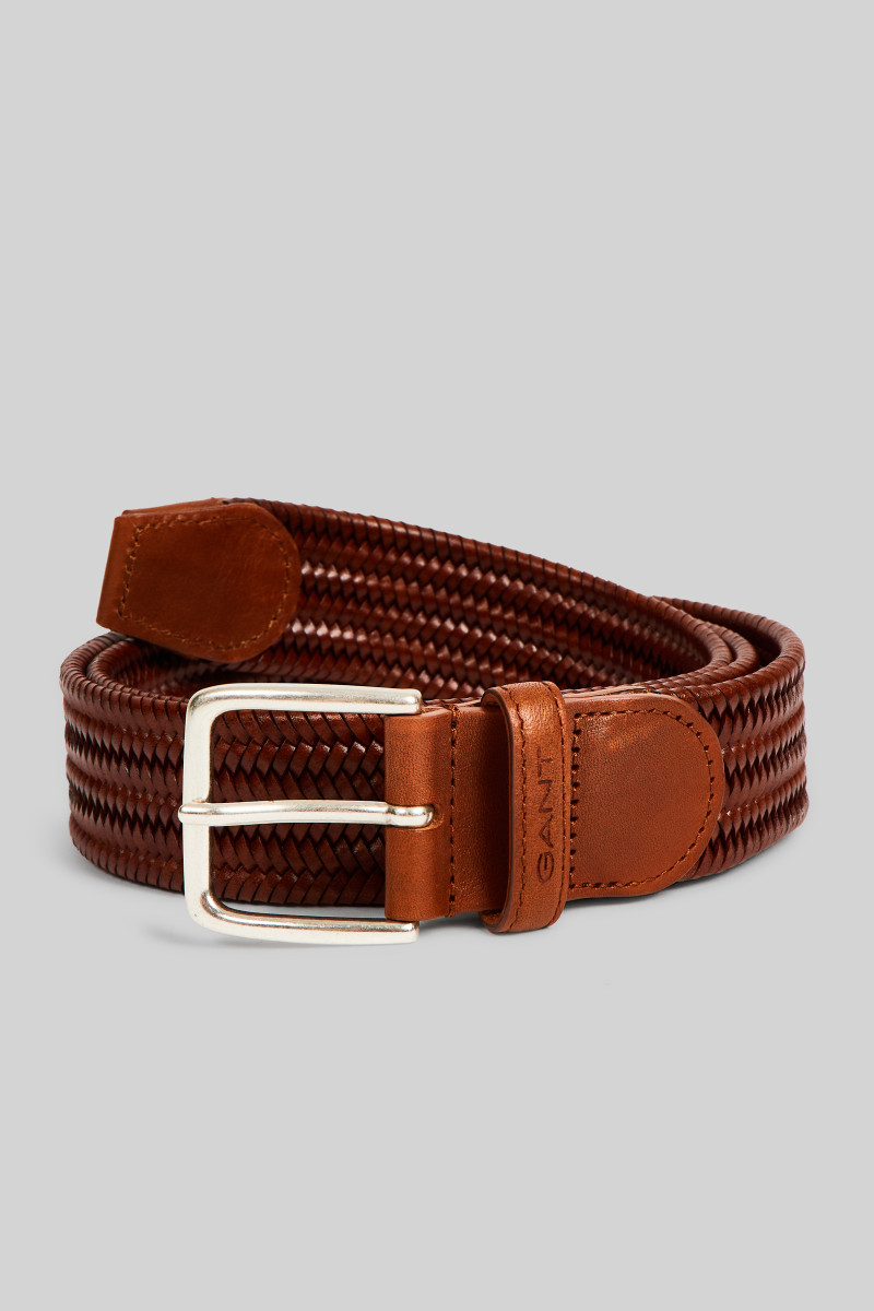 OPASOK GANT LEATHER ELASTIC BRAIDED BELT WEATHERED BROWN