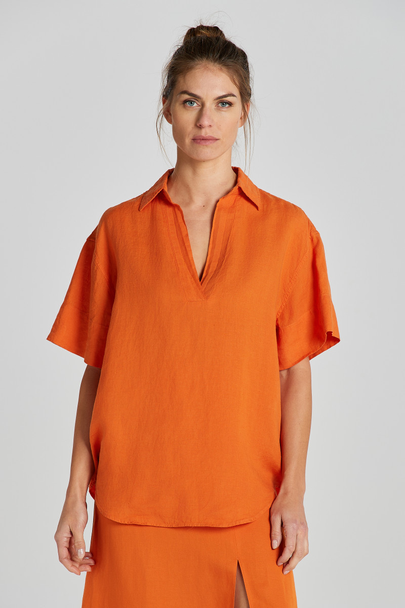 KOŠILE GANT REL LINEN POPOVER SS SHIRT PUMPKIN ORANGE
