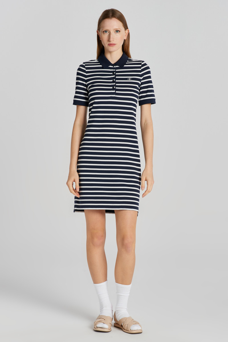 E-shop ŠATY GANT STRIPED SHIELD SS PIQUE POLO DRESS EVENING BLUE