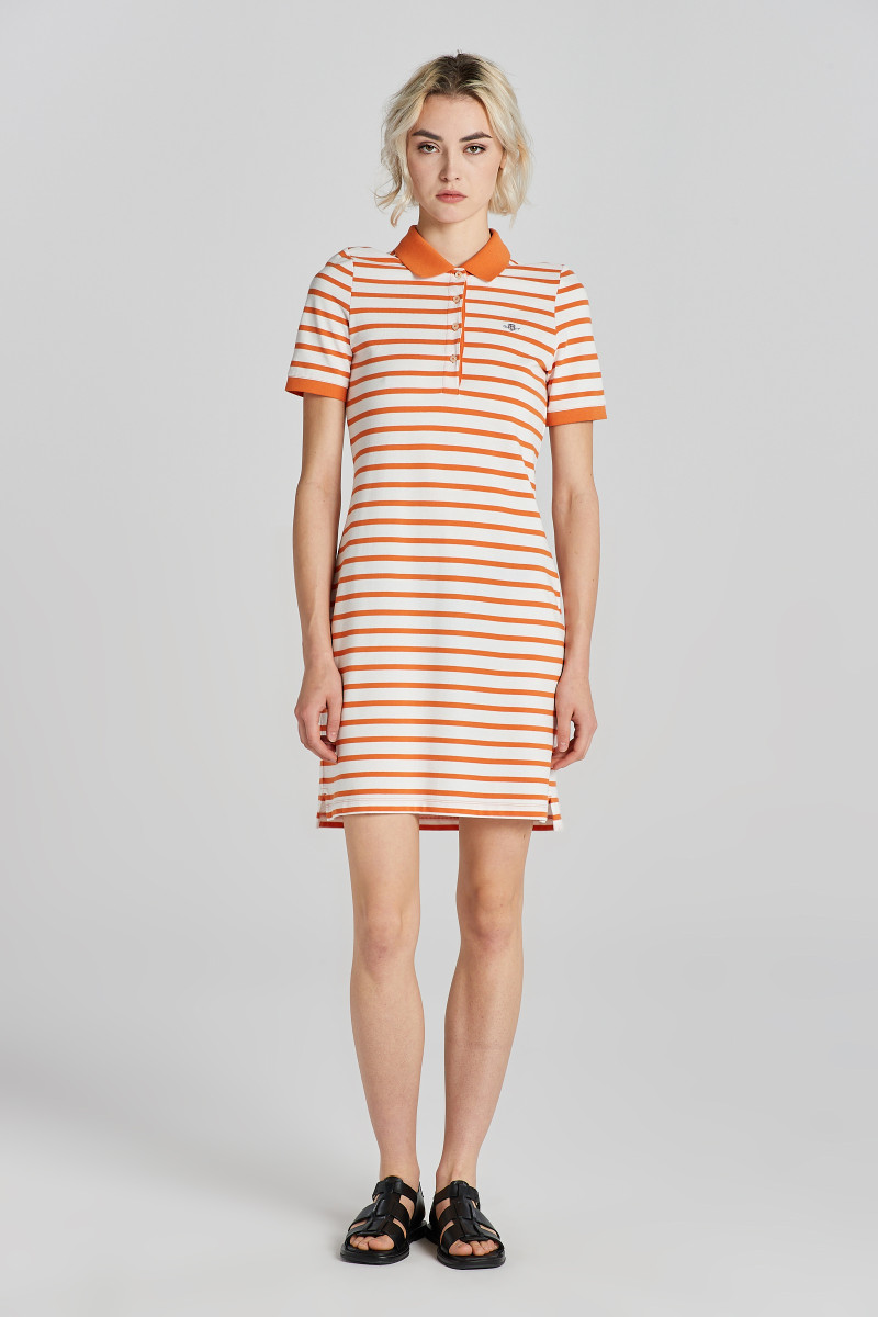 ŠATY GANT STRIPED SHIELD SS PIQUE POLO DRESS PUMPKIN ORANGE