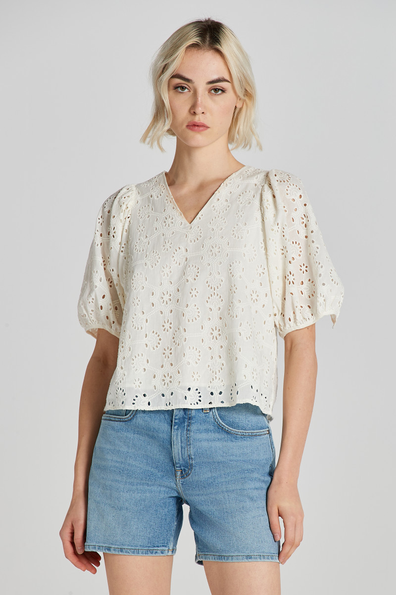 HALENKA GANT REG BRODERIE ANGLAISE BLOUSE EGGSHELL