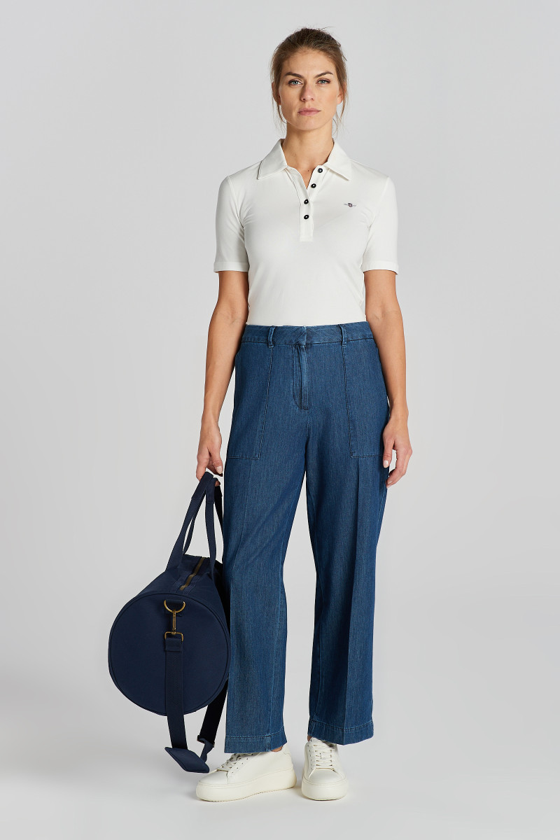KALHOTY GANT REL CHAMBRAY CROPPED PANTS DARK BLUE