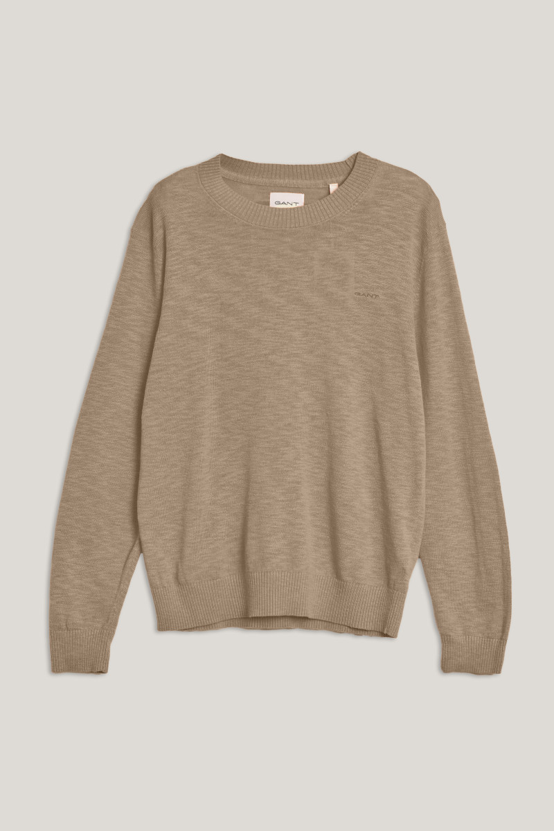 E-shop SVETR GANT COTTON LINEN C-NECK DRIED KHAKI