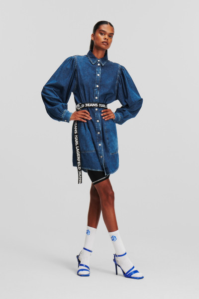 RUHA KARL LAGERFELD JEANS KLJ PUFF SLV BELT DENIM DRESS - Kép 1