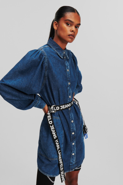 RUHA KARL LAGERFELD JEANS KLJ PUFF SLV BELT DENIM DRESS - Kép 4