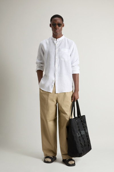 KOŠILE WOOLRICH BAND COLLAR LINEN SHIRT - Fotografie č. 2
