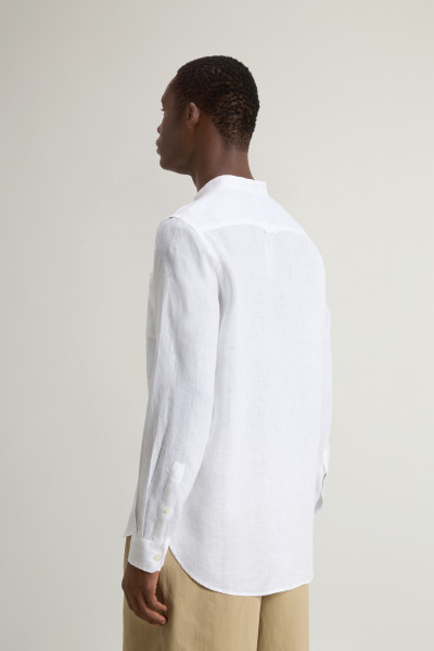 KOŠILE WOOLRICH BAND COLLAR LINEN SHIRT - Fotografie č. 3