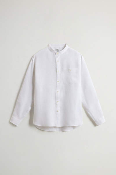 KOŠILE WOOLRICH BAND COLLAR LINEN SHIRT - Fotografie č. 5